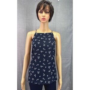 Loft Outlet Blue Floral Square Neckline Tank Camisole Navy Women's Size M